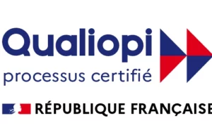 Qualiopi a logo with a red arrow